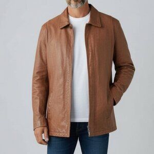 Vintage Danier Men’s Camel Brown Leather 3/4 Jacket Sz M Lined Western Cowboy